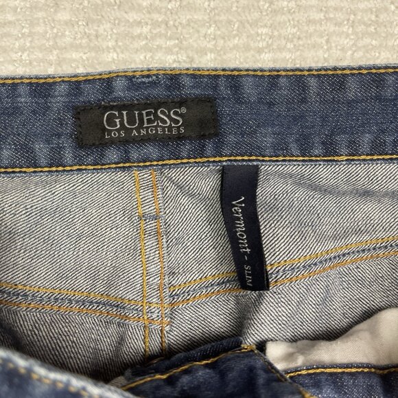 Guess Vermont Slim Men Blue Denim Cotton Straight Leg Distressed Jean Size 34X29 - Picture 3 of 9